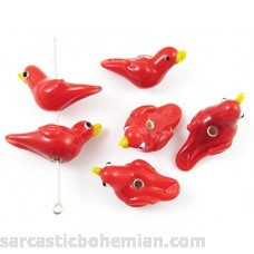 Lampwork Glass Bead Set-OPAQUE RED SONG BIRDS 10x28mm 6 B010VWELQU